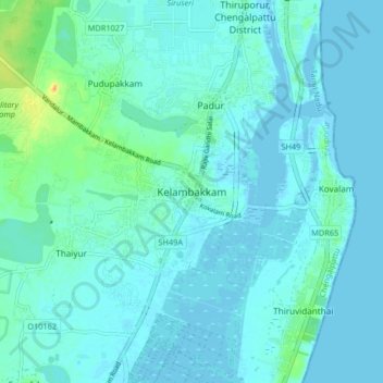 Mappa topografica Kelambakkam, altitudine, rilievo