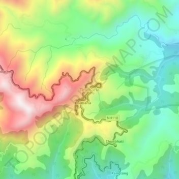 Mappa topografica Tindharia, altitudine, rilievo