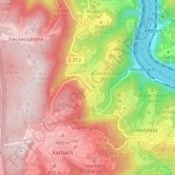 Mappa topografica Rheinbay, altitudine, rilievo