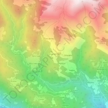 Mappa topografica Campo dell'Alpe, altitudine, rilievo