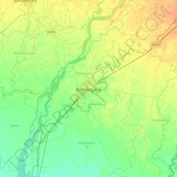 Mappa topografica Kishanganj, altitudine, rilievo