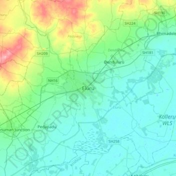 Mappa topografica Eluru, altitudine, rilievo