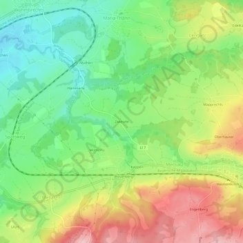 Mappa topografica Zwiesele, altitudine, rilievo