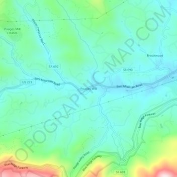 Mappa topografica Poages Mill, altitudine, rilievo