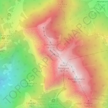 Mappa topografica Punta Manzoni, altitudine, rilievo