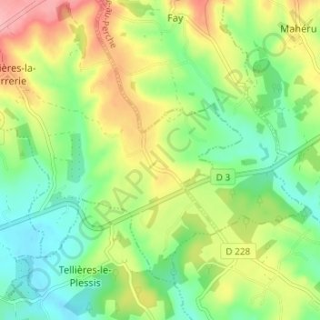 Mappa topografica Le Petit Frêne, altitudine, rilievo