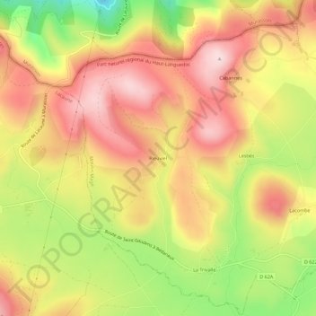Mappa topografica Rieuviel, altitudine, rilievo