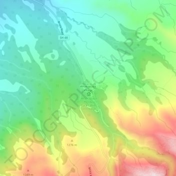 Mappa topografica Whakapapa Village, altitudine, rilievo