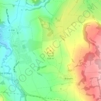Mappa topografica Puy de Cros, altitudine, rilievo