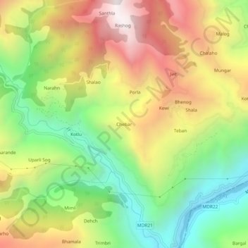Mappa topografica Chebar, altitudine, rilievo
