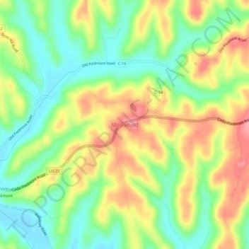 Mappa topografica Moorefield, altitudine, rilievo