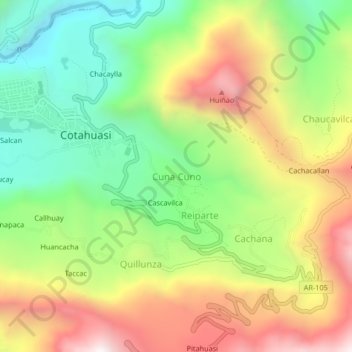 Mappa topografica Cuna Cuno, altitudine, rilievo