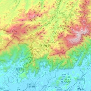 Mappa topografica Petrópolis, altitudine, rilievo