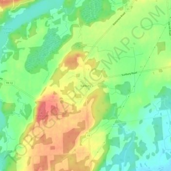 Mappa topografica Sunbury, altitudine, rilievo