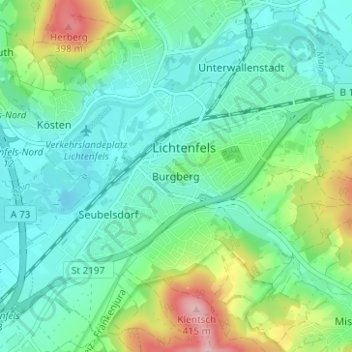 Mappa topografica Burgberg, altitudine, rilievo