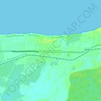 Mappa topografica Thangachimadam, altitudine, rilievo