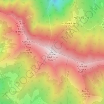 Mappa topografica Monte San Primo, altitudine, rilievo
