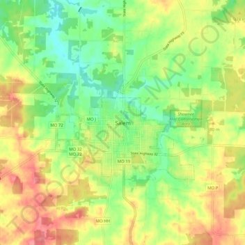 Mappa topografica Salem, altitudine, rilievo