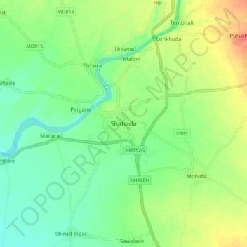 Mappa topografica Shahada, altitudine, rilievo