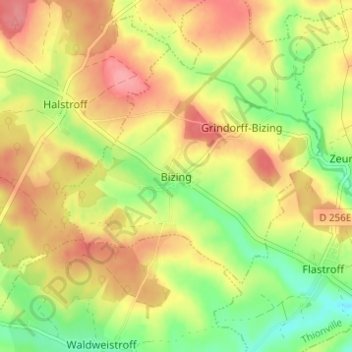Mappa topografica Bizing, altitudine, rilievo
