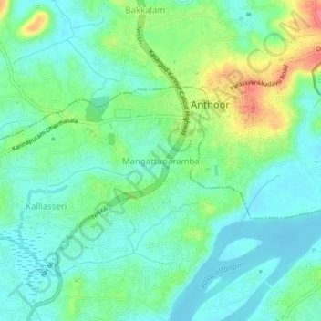 Mappa topografica Mangattuparamba, altitudine, rilievo
