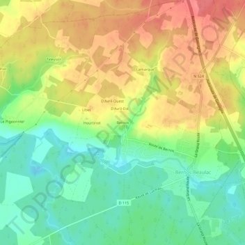 Mappa topografica Bernos, altitudine, rilievo