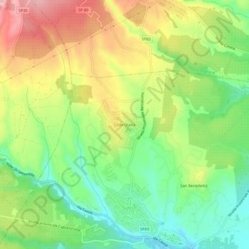 Mappa topografica Colle Diana, altitudine, rilievo