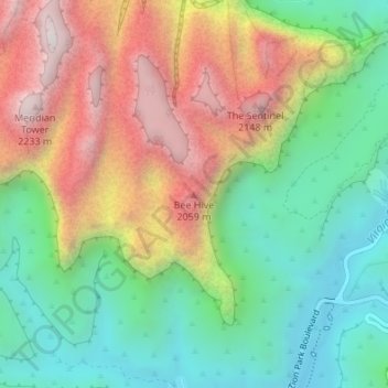 Mappa topografica Bee Hive, altitudine, rilievo