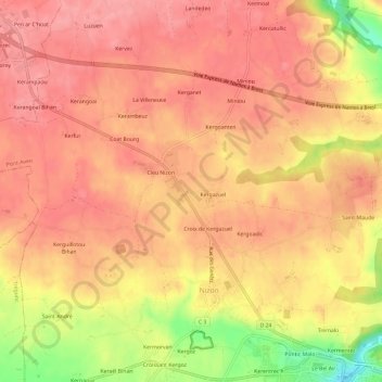 Mappa topografica Kergazuel, altitudine, rilievo