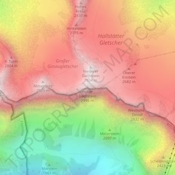 Mappa topografica Hoher Dachstein, altitudine, rilievo