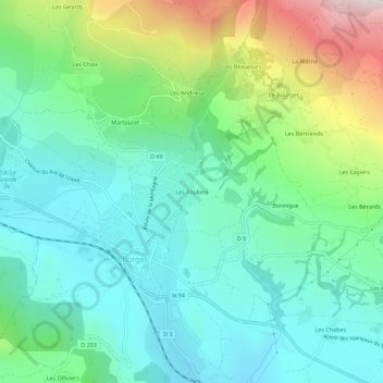 Mappa topografica Les Foulons, altitudine, rilievo
