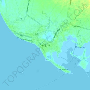 Mappa topografica San Jose, altitudine, rilievo