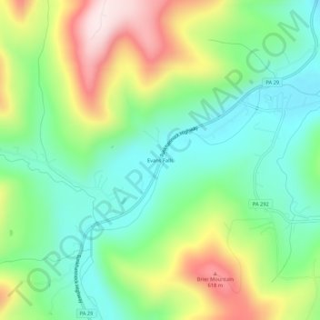 Mappa topografica Evans Falls, altitudine, rilievo