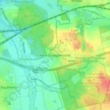 Mappa topografica Klein Schöppenstedt, altitudine, rilievo