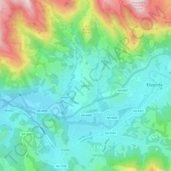 Mappa topografica Lekaroz, altitudine, rilievo