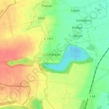 Mappa topografica Werben, altitudine, rilievo