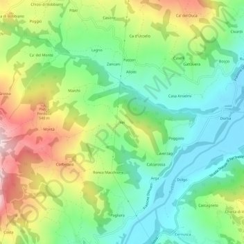 Mappa topografica Vei, altitudine, rilievo