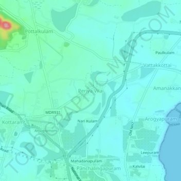 Mappa topografica Periya Vilai, altitudine, rilievo
