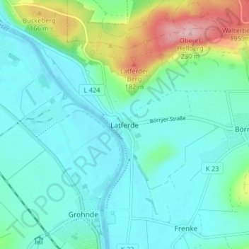 Mappa topografica Latferde, altitudine, rilievo