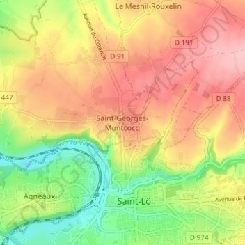 Mappa topografica Saint-Georges-Montcocq, altitudine, rilievo