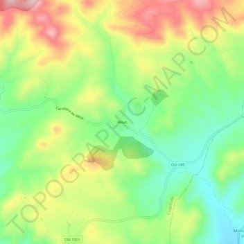 Mappa topografica Aleas, altitudine, rilievo
