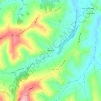 Mappa topografica Vecciano, altitudine, rilievo