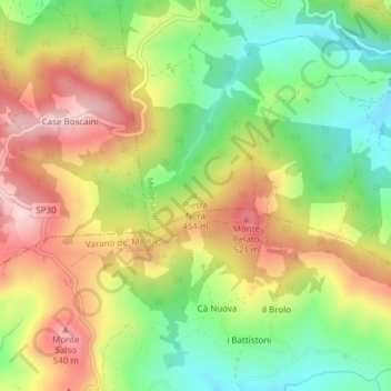 Mappa topografica Pietra Nera, altitudine, rilievo