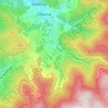 Mappa topografica Denni, altitudine, rilievo