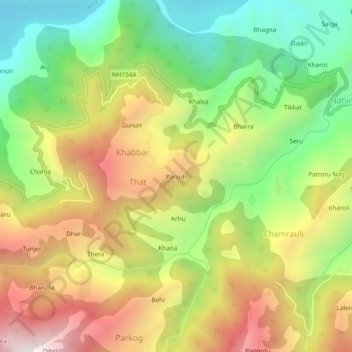 Mappa topografica Panjoh, altitudine, rilievo