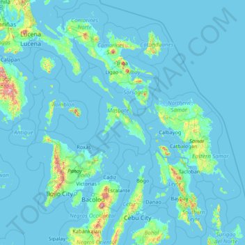 Mappa topografica Masbate, altitudine, rilievo
