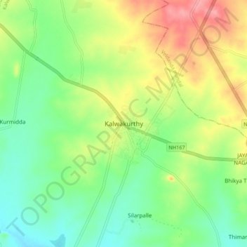 Mappa topografica Kalwakurthy, altitudine, rilievo