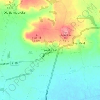 Mappa topografica West Keal, altitudine, rilievo