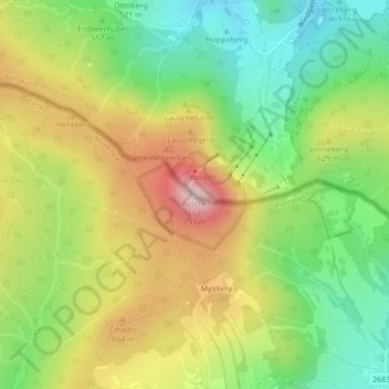 Mappa topografica Lausche, altitudine, rilievo