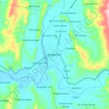 Mappa topografica Naguilian, altitudine, rilievo